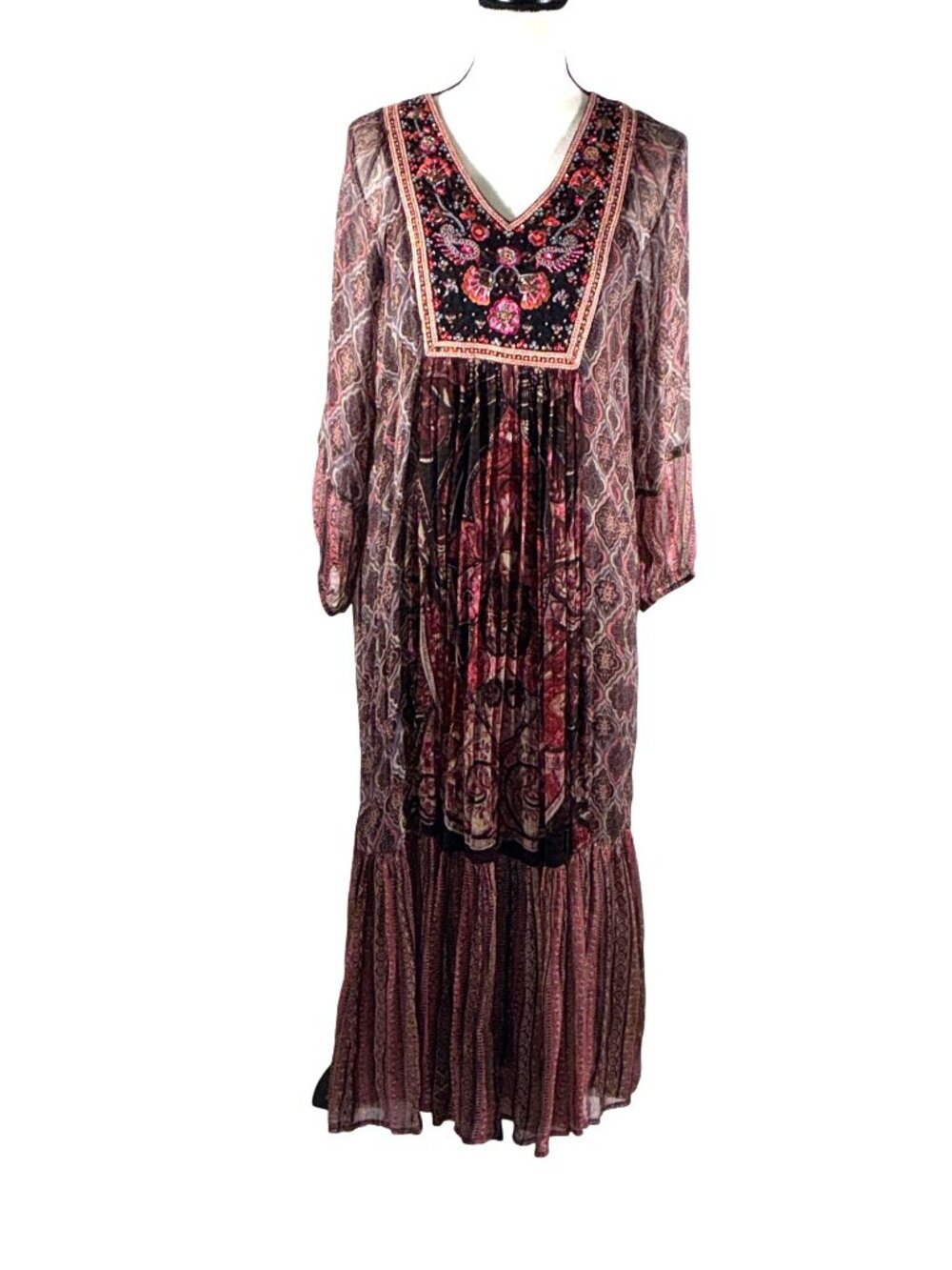 Soft Surroundings Zellige Maxi Dress Embroidered Boho PXS Tuscan Medallion print